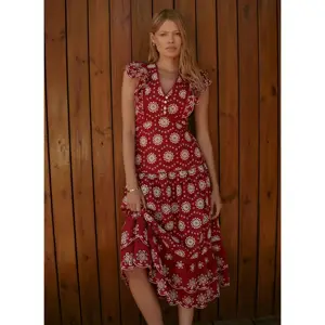 Mint Velvet Red Cotton Broderie Midi Dress